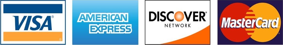 Accepted Payment Logos. Mastercard, Visa, Discover, and American Express.