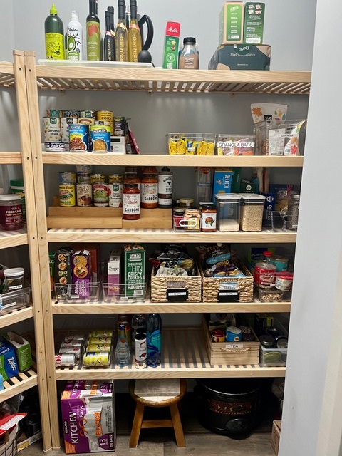 Organized Kitchen Pantry with Clear Bins