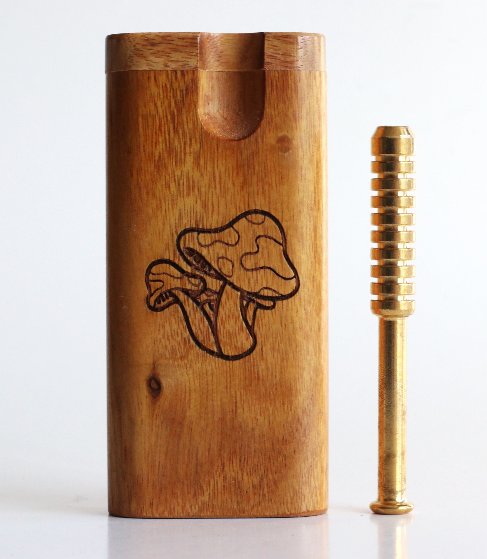 4" Mahogany Swivel Lid Dugouts & One Hitter Pipe-Mushroom Etched Stash Box