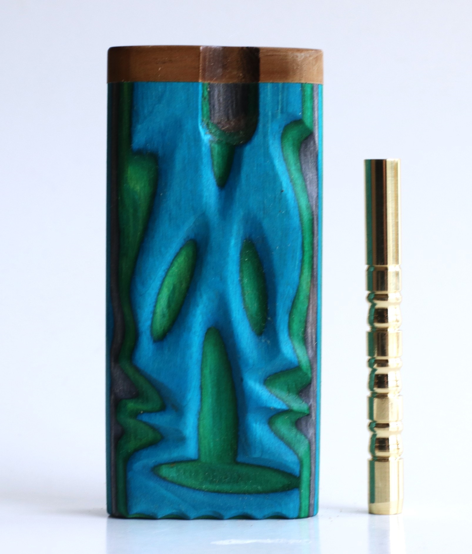 4" Swivel Lid Etched Rainbow Dugouts & Pipes-One of a Kind