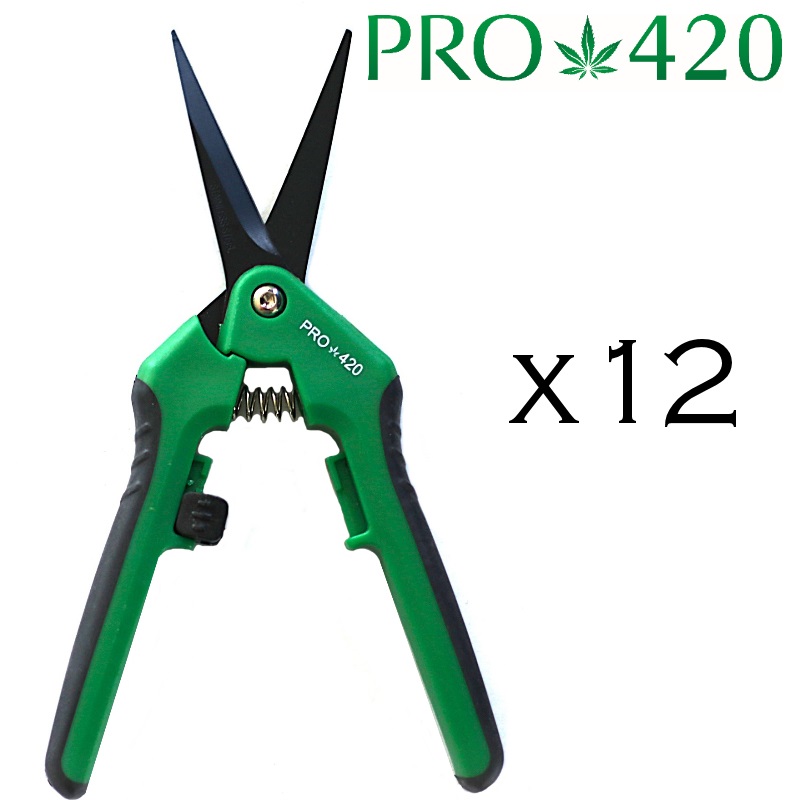 PRO 420 Scissors-Case of 12 Spring Loaded Professional Trimming Scissors for Cannabis - Marijuana Trim Scissors
