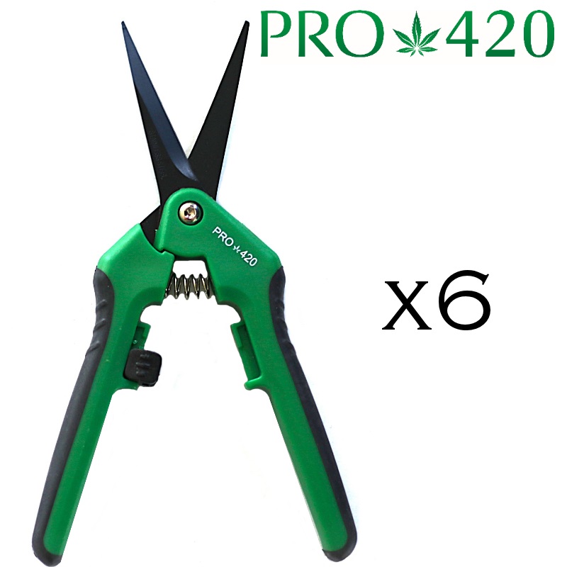 PRO 420 Scissors- 6 pack- Spring Loaded Professional Trimming Scissors for Cannabis - Marijuana Trim Scissors