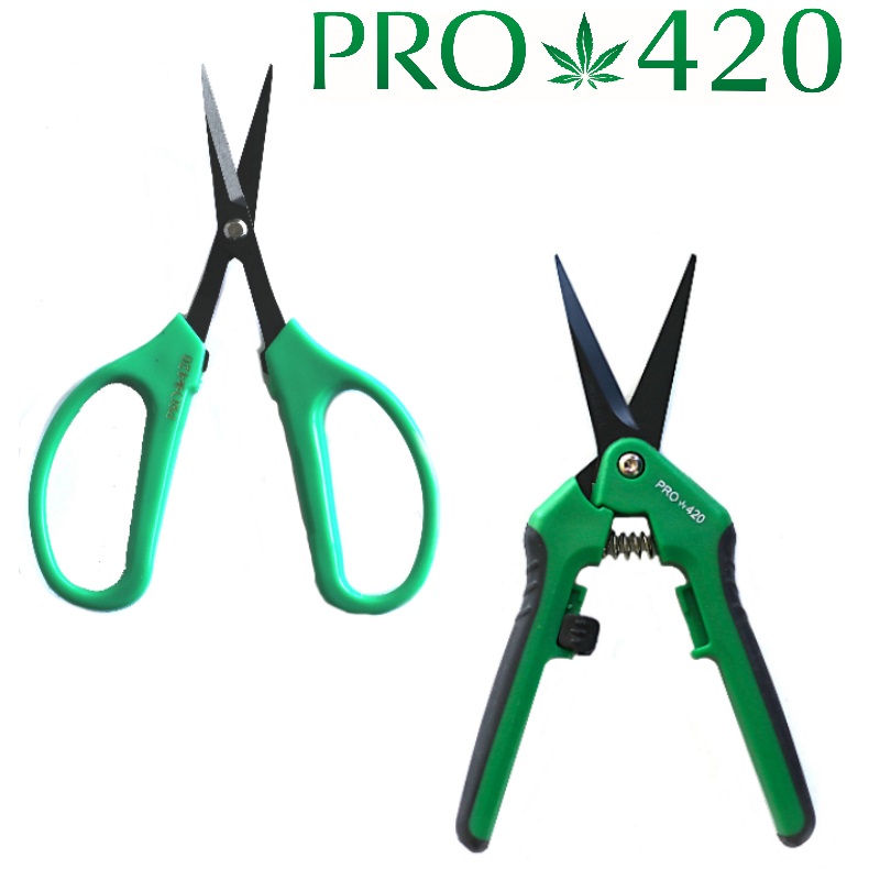 PRO 420 Scissors-2 Pack of Classic & Spring Loaded- Bud Trimming Scissors - Marijuana Trim Scissors