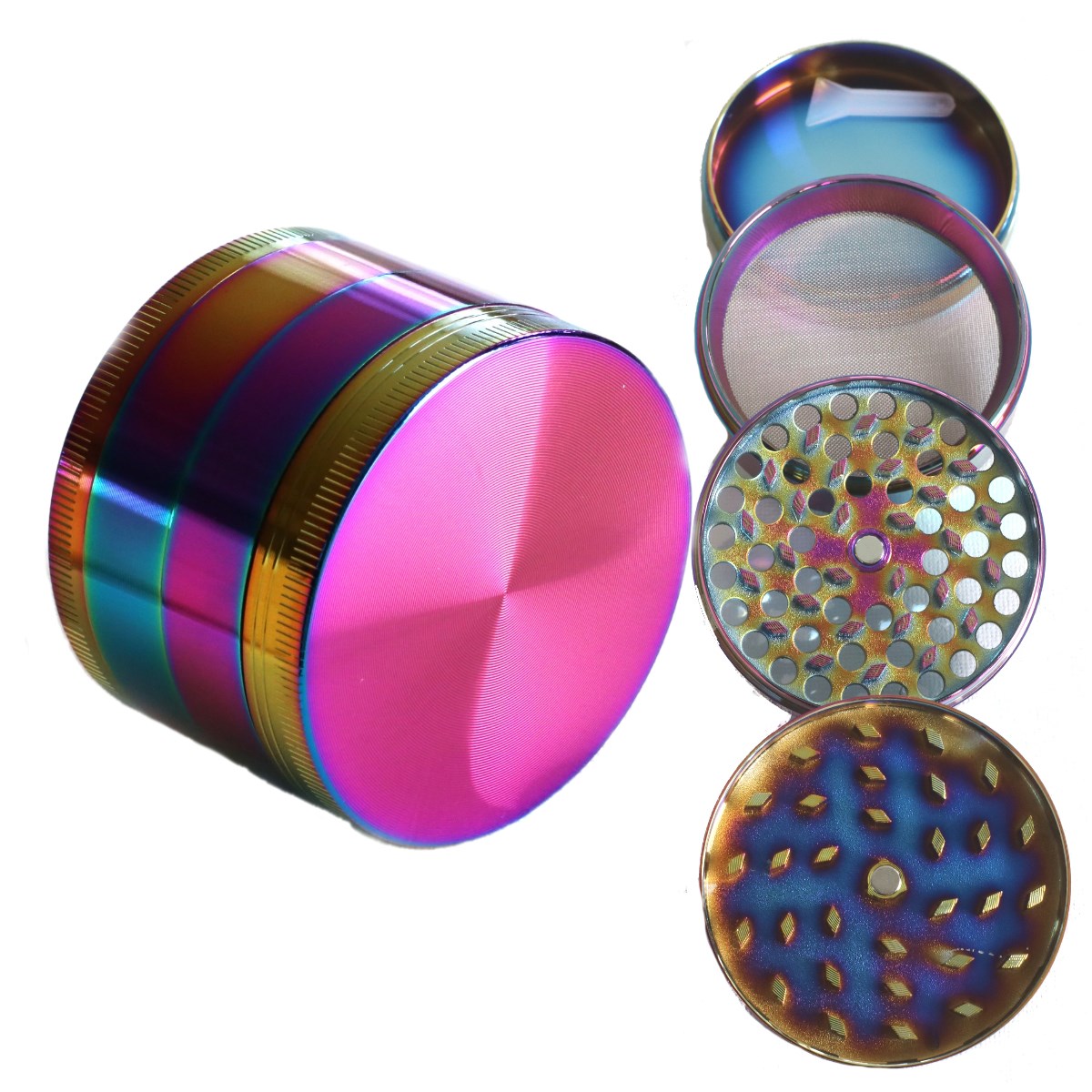 2.5" Rainbow Herb Grinder- 4 pc- Magnetic Lid - Rainbow Herb Grinder