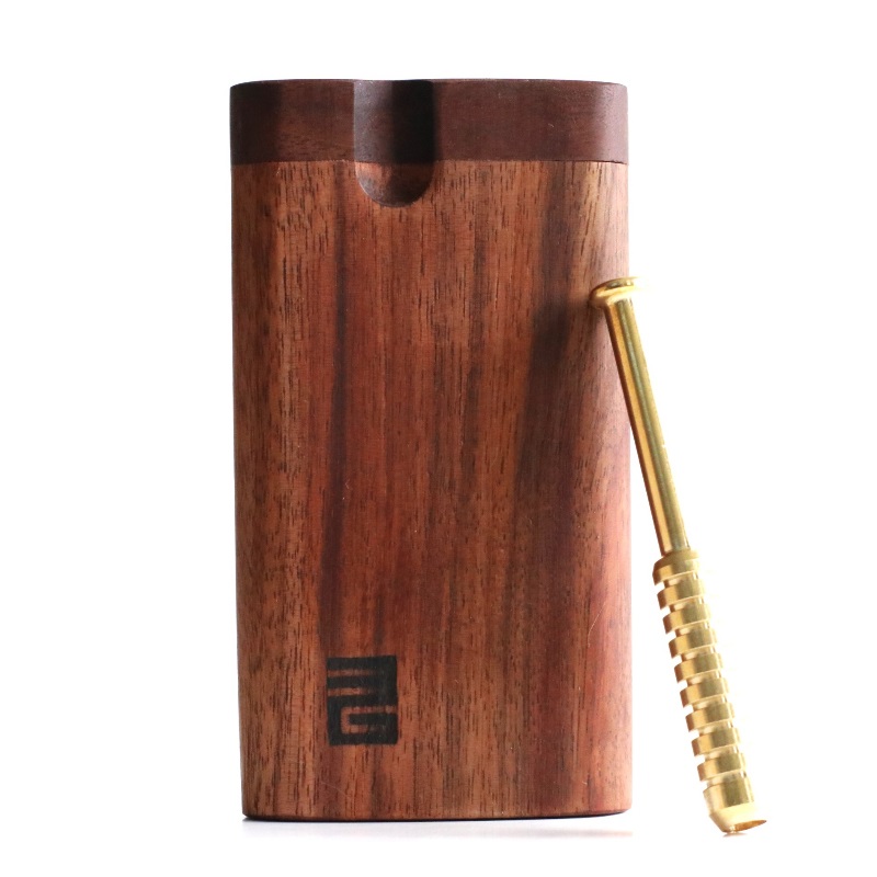 4" Black Walnut Dugout & Brass One Hitter-American Crafted Stash Box - 3rd Grain Walnut Dugout