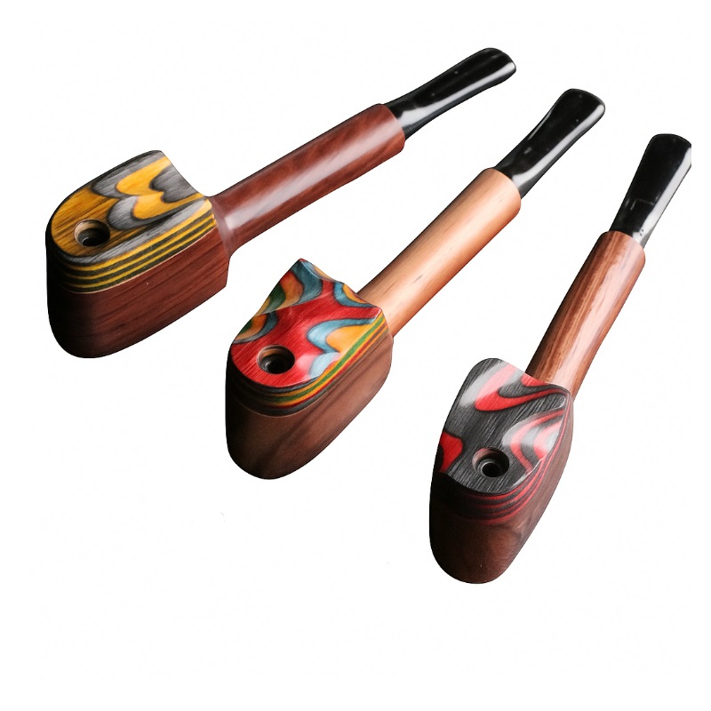 4" Swivel Lid Wood Pipe-DC1 COLOR ETCH LID-Handcrafted American Smoking Pipe - Exotic Wood Pipes