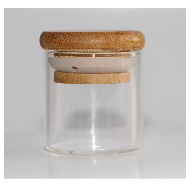 1.5" Small Glass Stash Jar with Bamboo Lid- Smell Proof- Safe Storage for Herbs - Glass Stash Jar