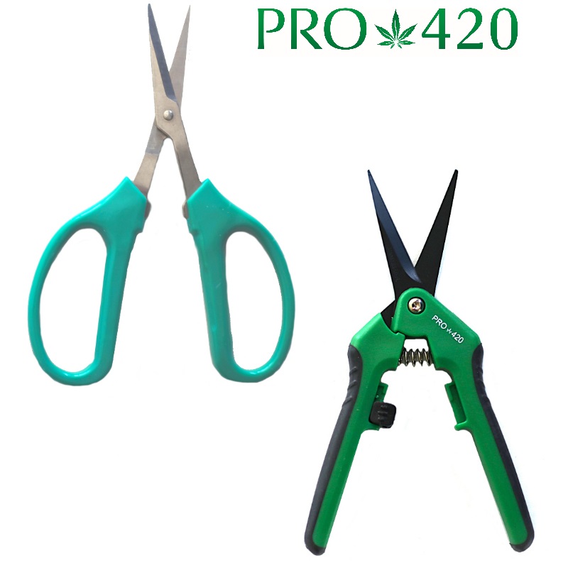 PRO 420 Combo Pack- Silver Classics & Spring Loaded Scissors- Trim-Manicure-Harvest- Trimmer's Choice - Marijuana Trim Scissors