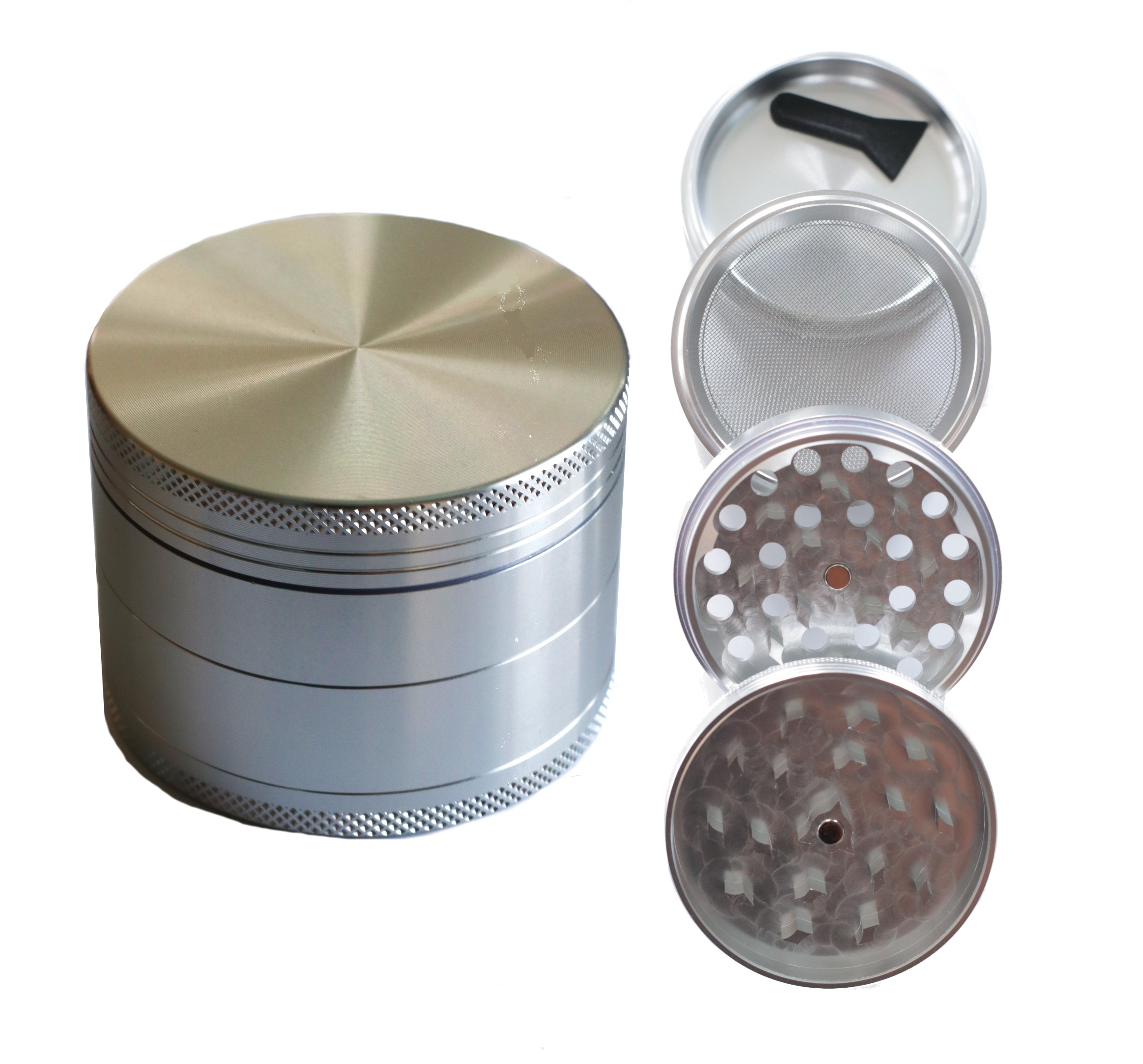 2.5" Silver Professional Grade Dried Herb Grinder- 4pc-Magnetic Lid-Filter-Sharp Grinder for Dried Herbs - Silver Herb Grinder