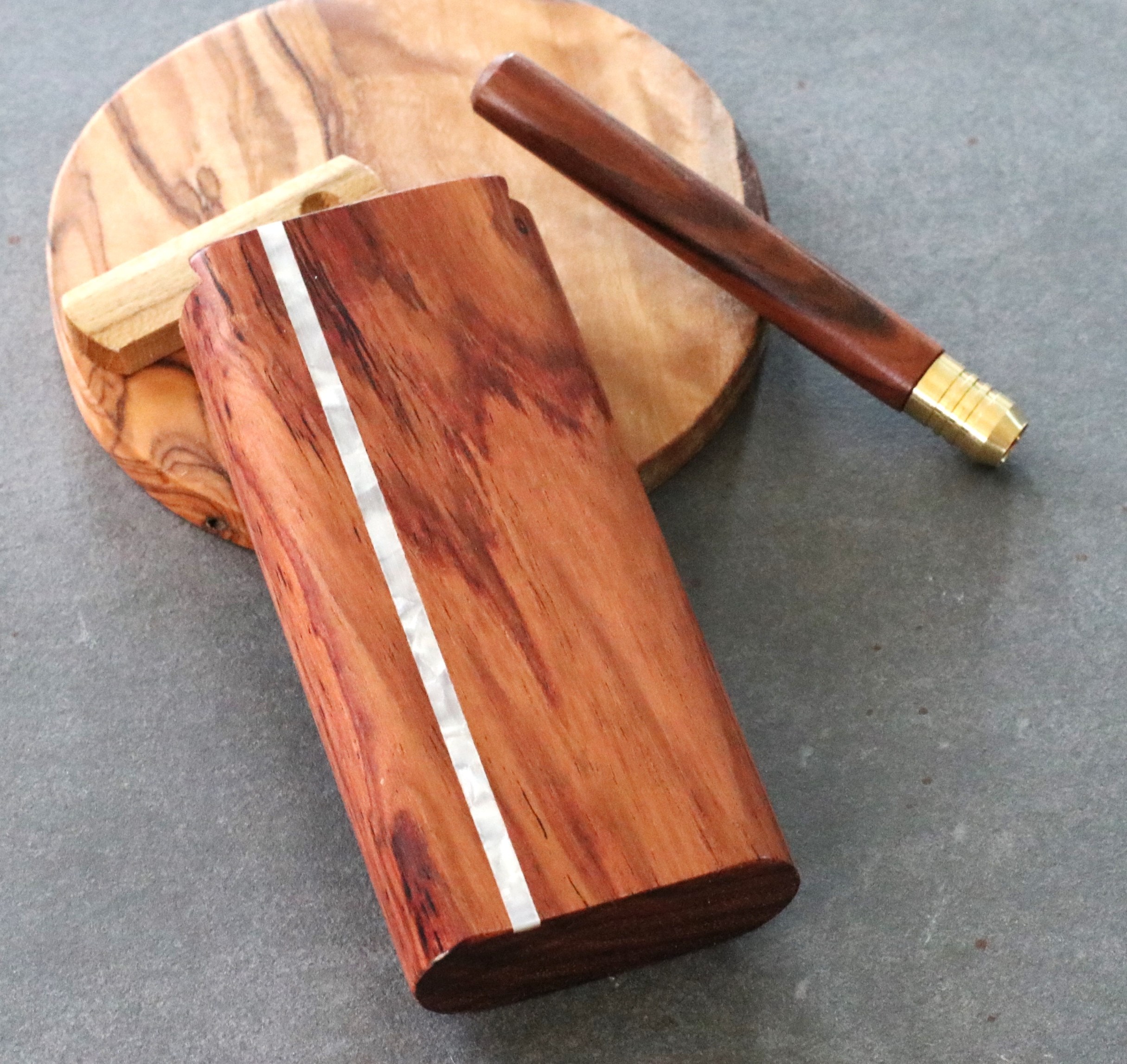 Honduras Slider Lid Dugout with Pearl Inlay and Special One Hitter - Honduras Pearl inlay Dugout
