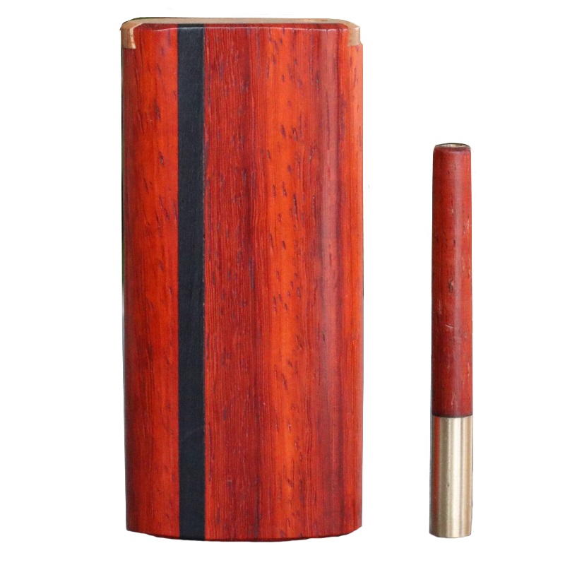 Vermillion 4" Dugout w/ Ebony inlay & One Hitter Pipe- Pure Class-American Handcrafted Stash Box - Handcrafted Wood Dugout