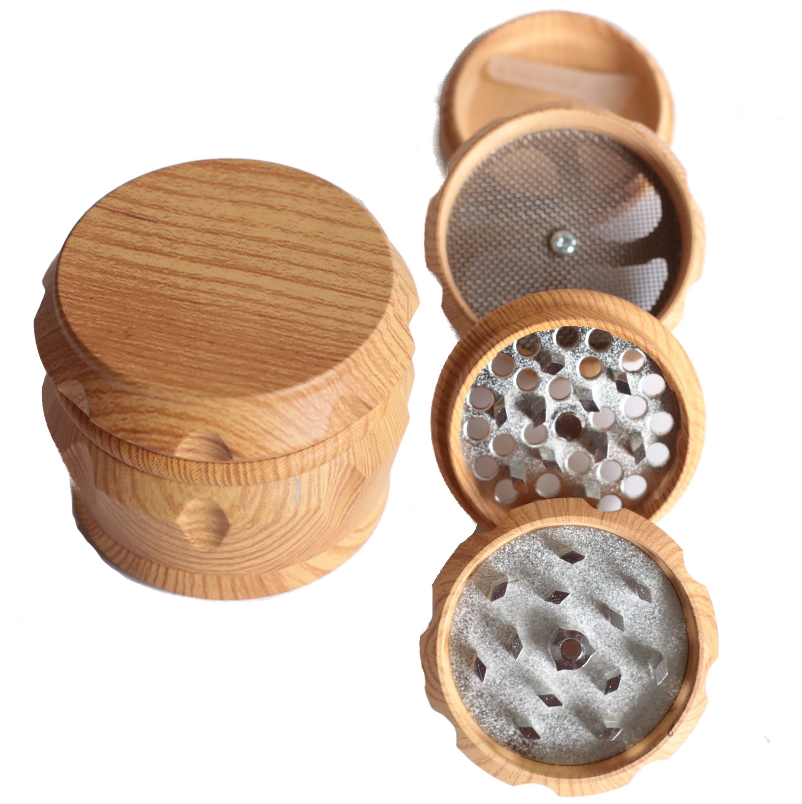 2" Wood Herb Grinder- 4 Piece Grinder with Catch-Screen-Magnetic Lid - Wood Herb Grinder