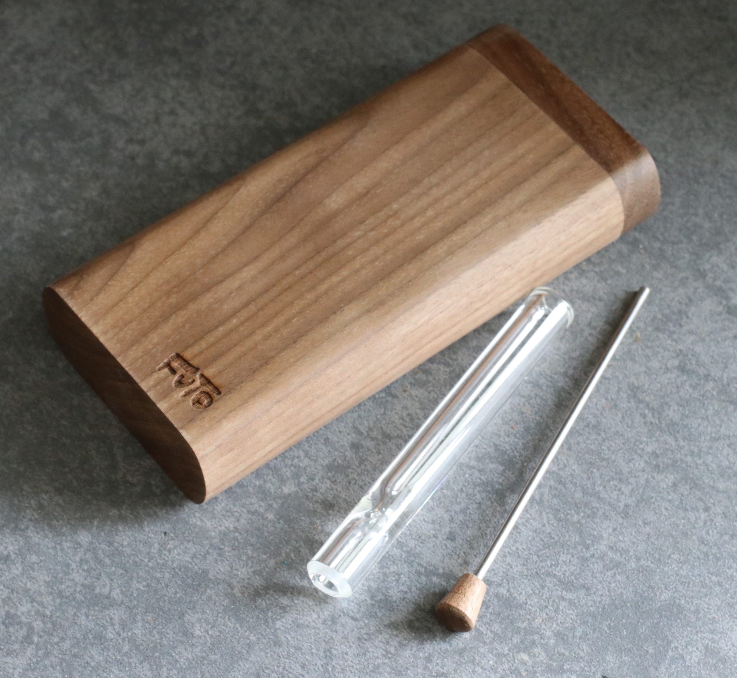 4" Walnut Wood Dugout- by Futo- Premium Stash Box with One Hitter & Stash Cleaner