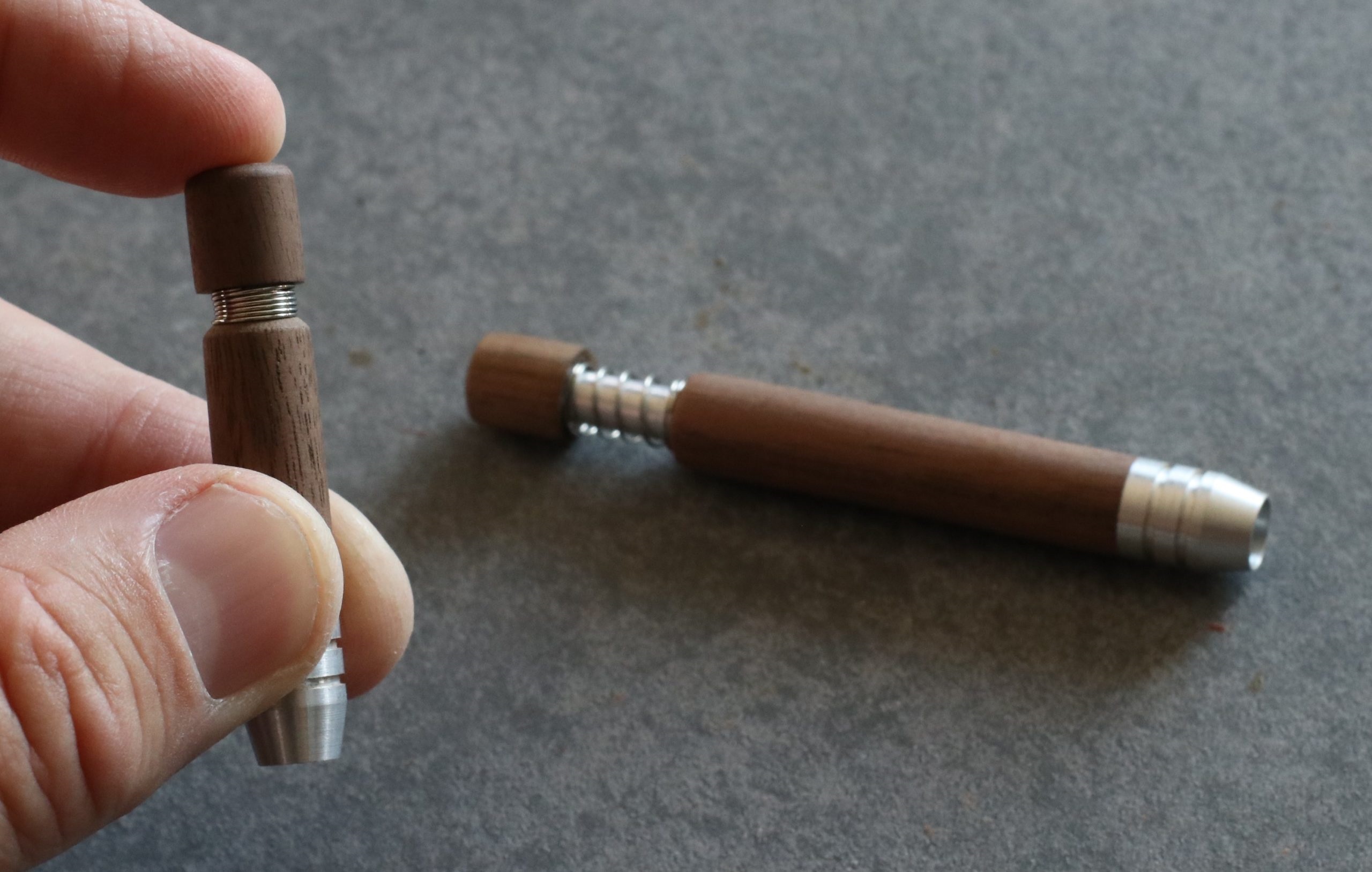 2" & 3" Spring Loaded Walnut One Hitter- Self Eject Pipe-Clean Smoking Pipe - Walnut Spring Loaded Self Eject Pipes