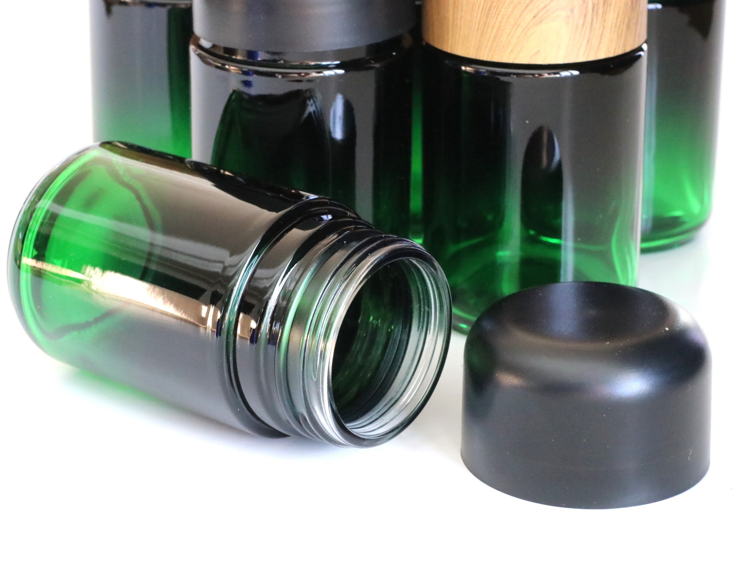 6 x Glass Stash Jars-Quality Green Tinted Glass with Smell/Child Proof Lids - Glass Stash Jar