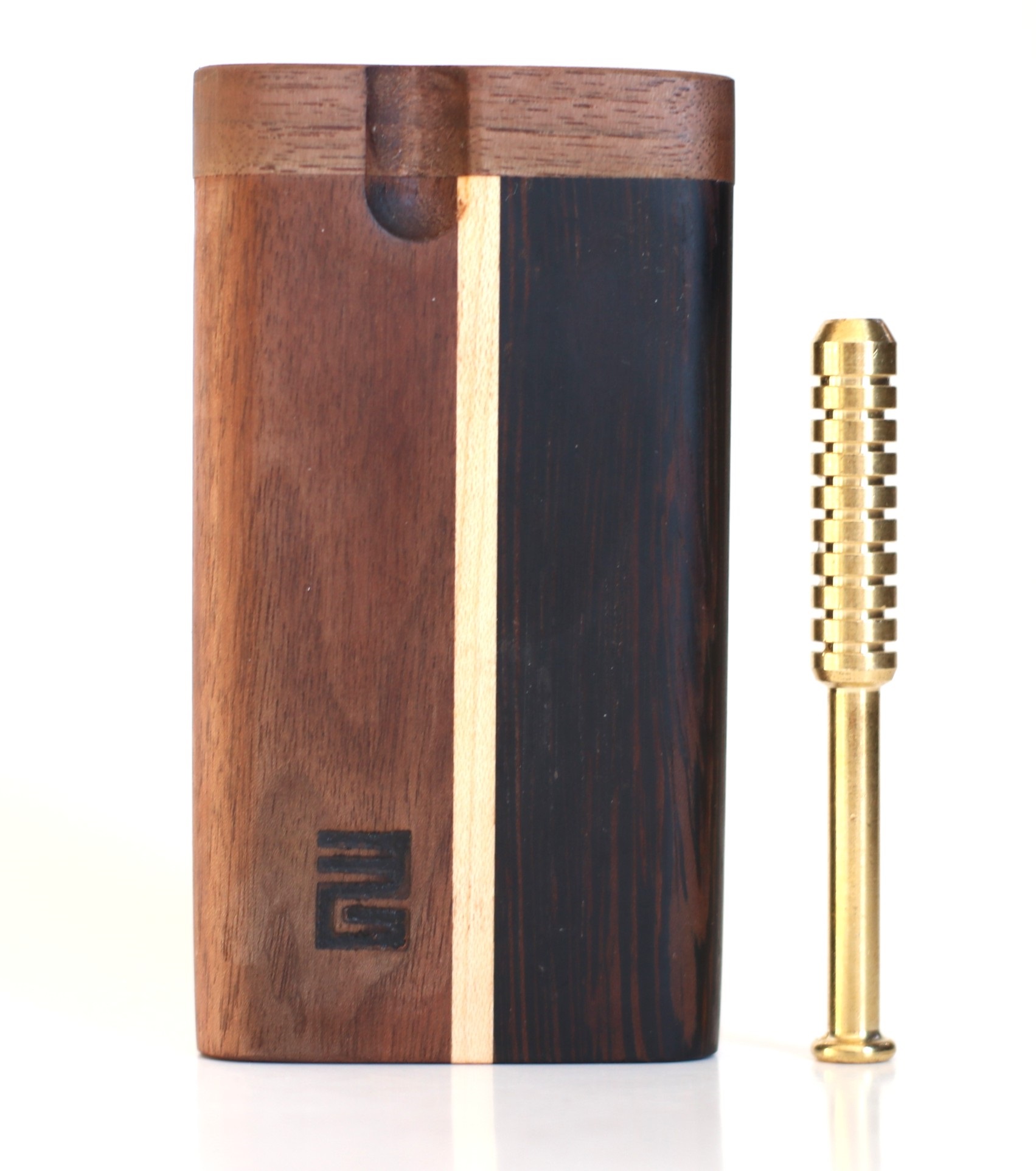 3rd Grain Swivel Lid Dugouts & One hitter pipes-American Crafted Stash Box-Walnut/Wenge Mix - Walnut Dugout and Brass Pipe