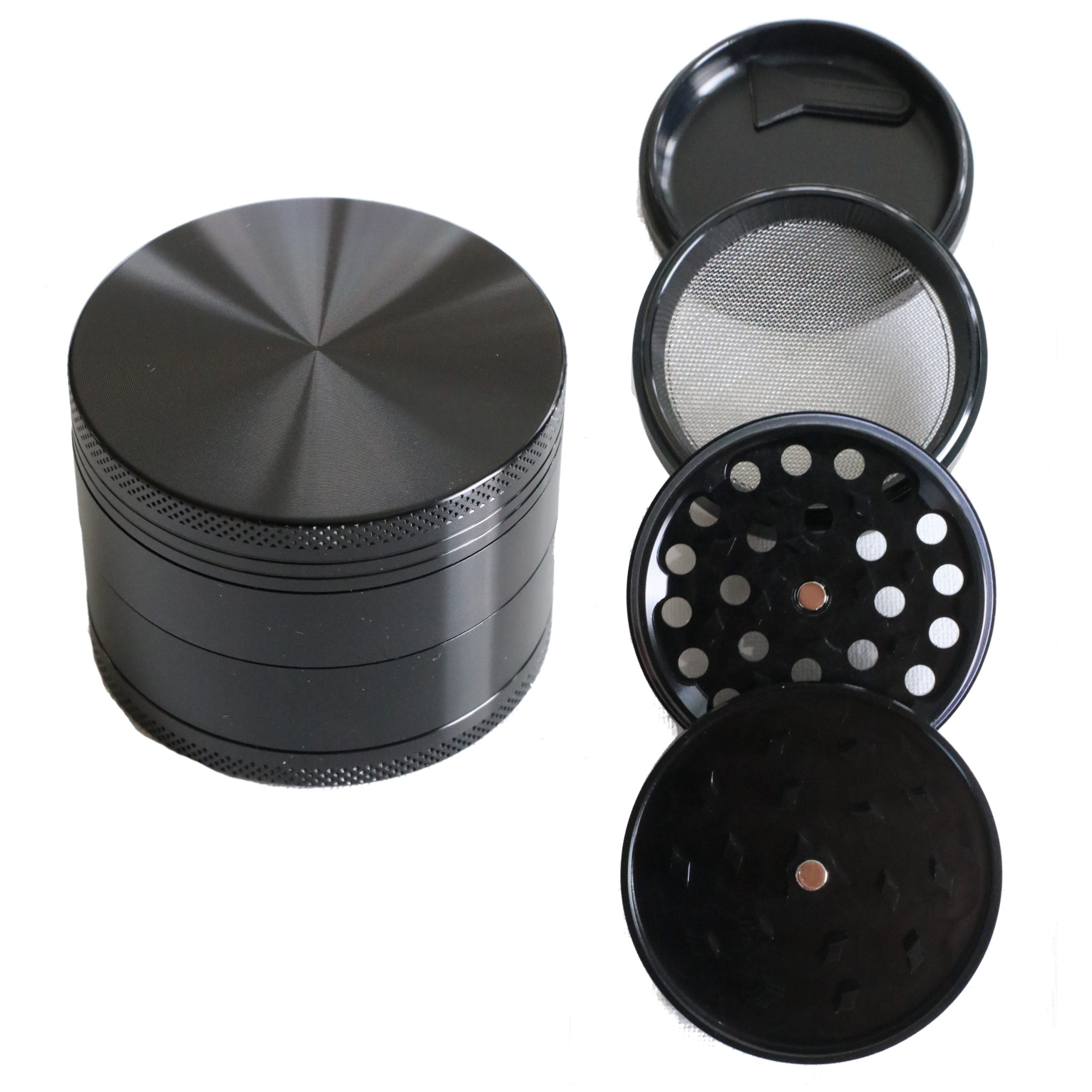2.5" Black Professional Grade Dried Herb Grinder- 4pc-Magnetic Lid-Filter-Sharp Grinder for Dried Herbs - Metal Herb Grinder