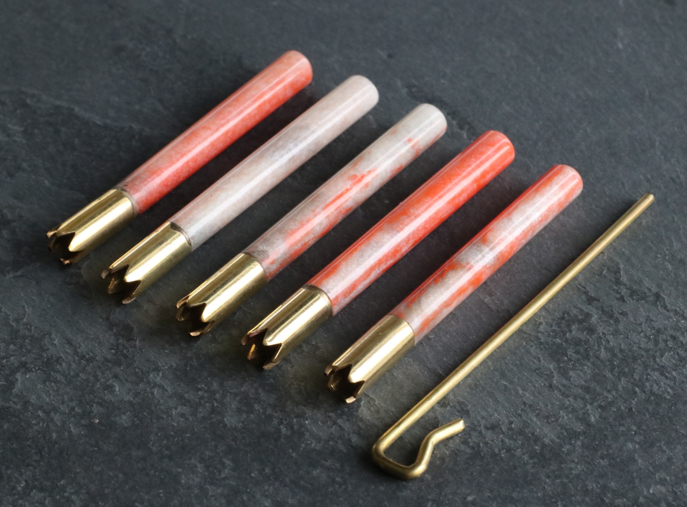Set of 5 x 3" Pink Resin Brass Bats-Designed for 4" dugouts-Poker included-Grinder Tip