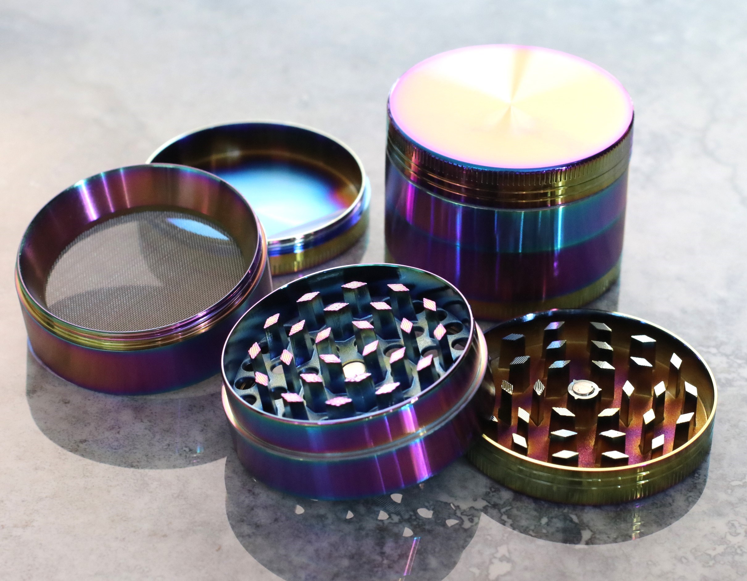 2" Rainbow Herb Grinder- 4 Part Metal Grinder for Dried Herbs