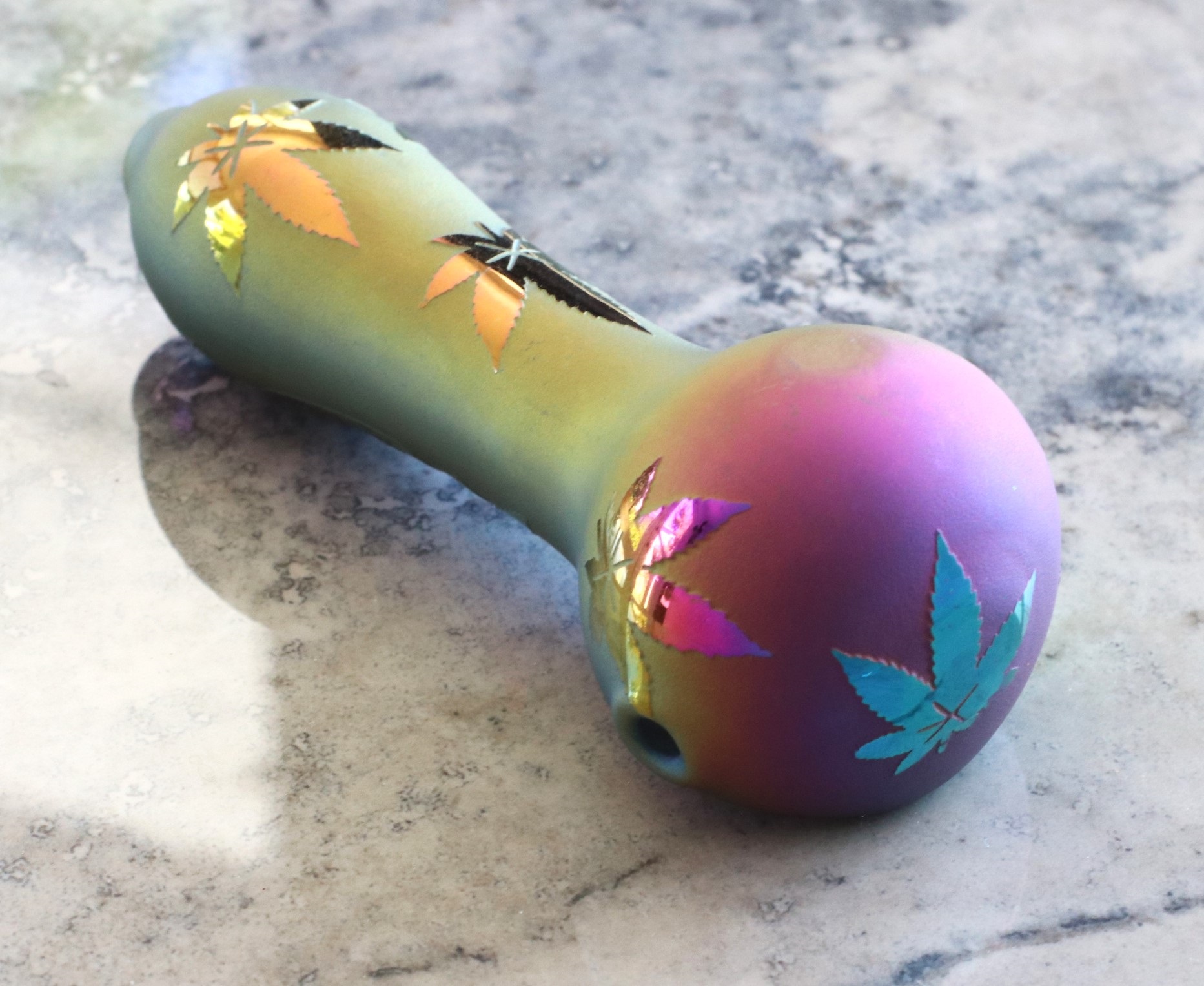 4" Glass Spoon Pipe w/colorful ceramic coating-Rainbow Skull - 4' Glass Spoon Pipe