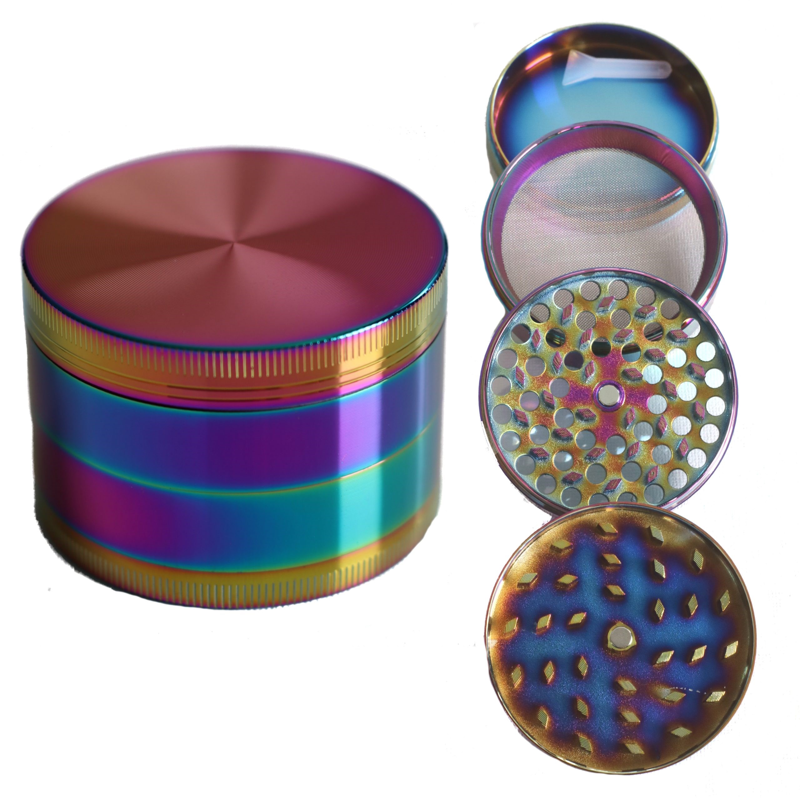 2" Rainbow Herb Grinder- 4 Part Metal Grinder for Dried Herbs - Rainbow Herb Grinder