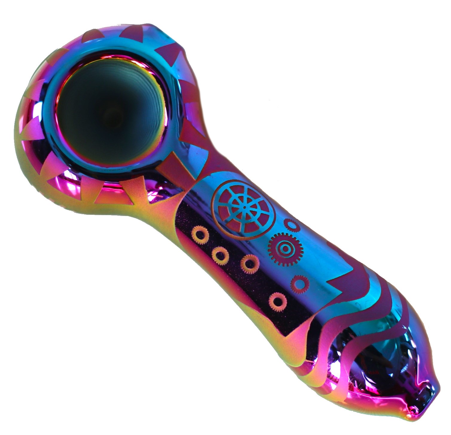 4" Glass Spoon Pipe w/colorful ceramic coating-Rainbow Sundial - Spoon Pipe with Ceramic Coat