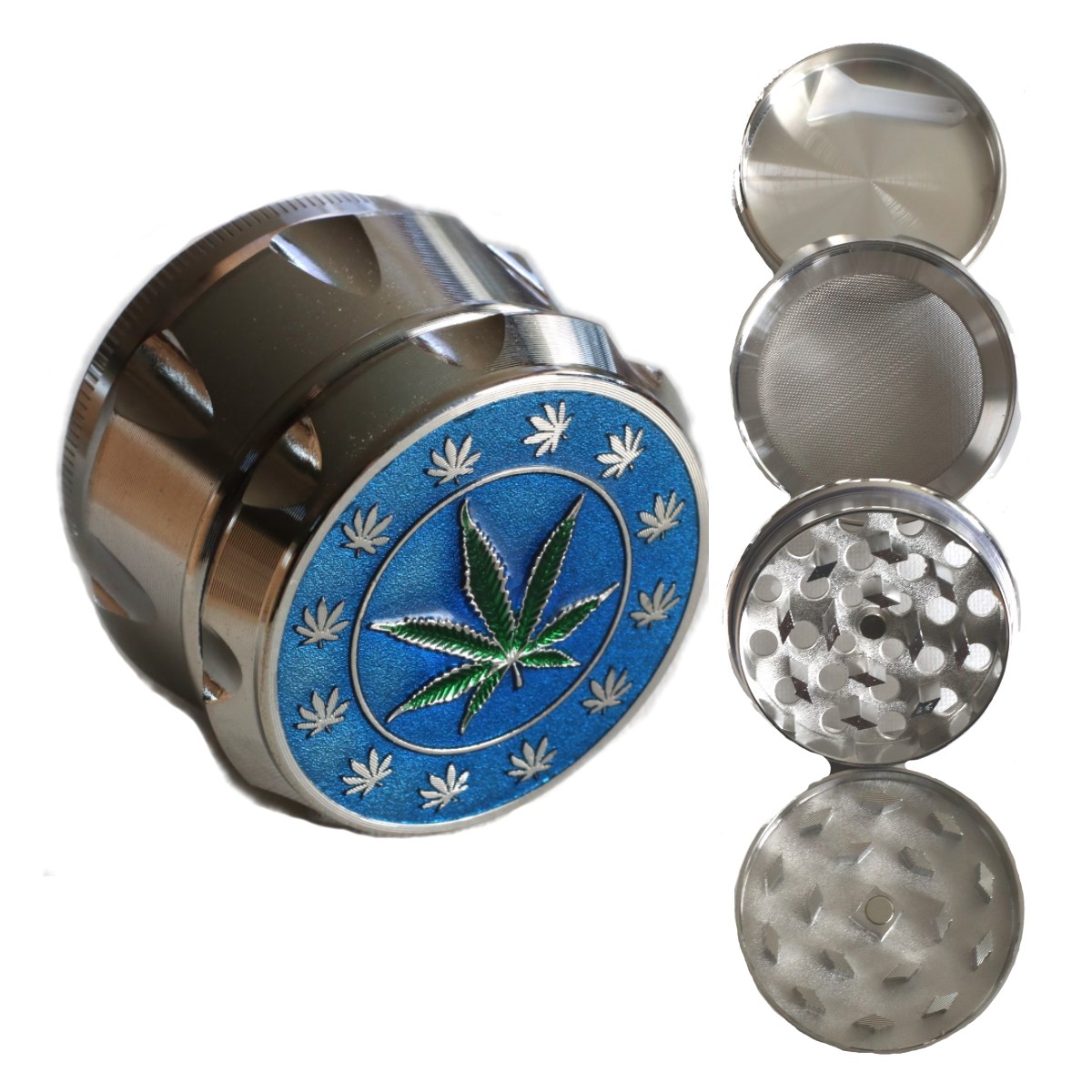 PRO 420 Herb Grinder- 2" Diameter-Leaf Design- 4 Colors- 4 piece Twist and Grinder - Barrel Herb Grinder