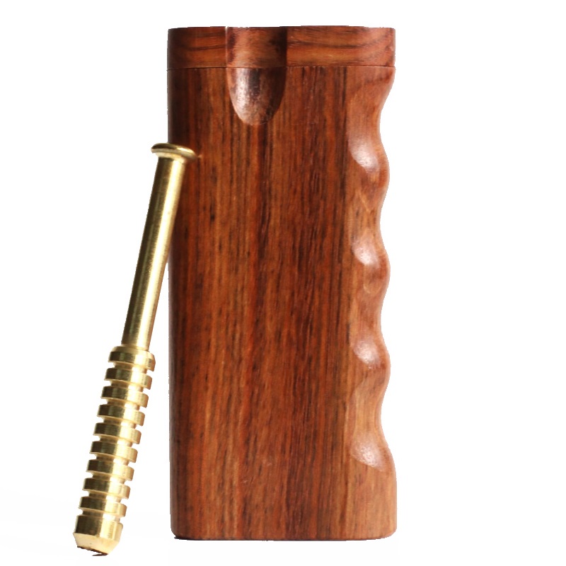 4" Brazilian Cherry Spring Lock Dugout & One hitter pipe-Handlebar Grip- American Handcrafted Stash Boxes - Caribbean Rose 4 inch Grip Dugout