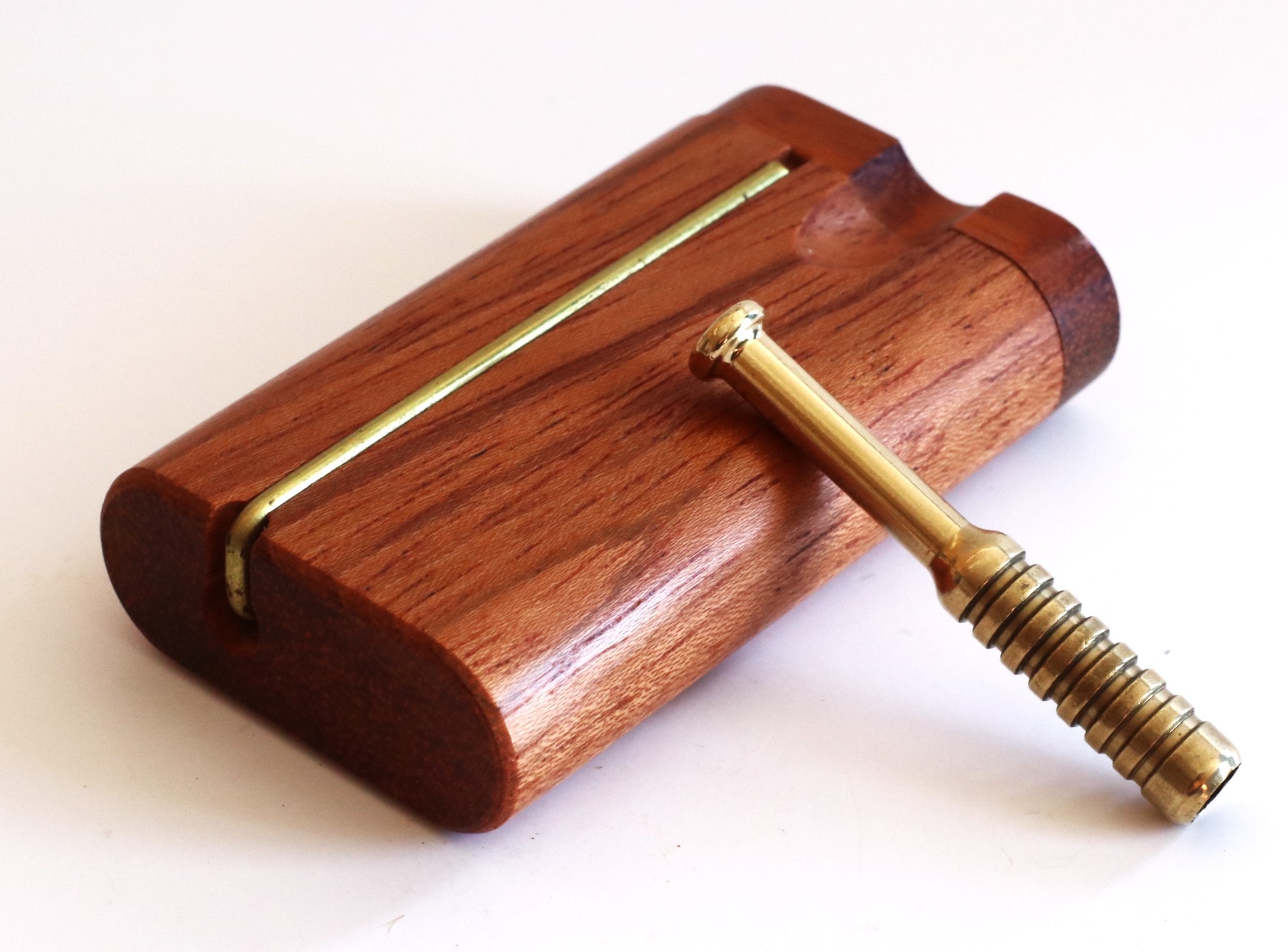 3" Brazilian Cherry Swivel Lid Dugouts-Built in Poker & One Hitter Pipe - Cocobolo Slider Lid Dugout
