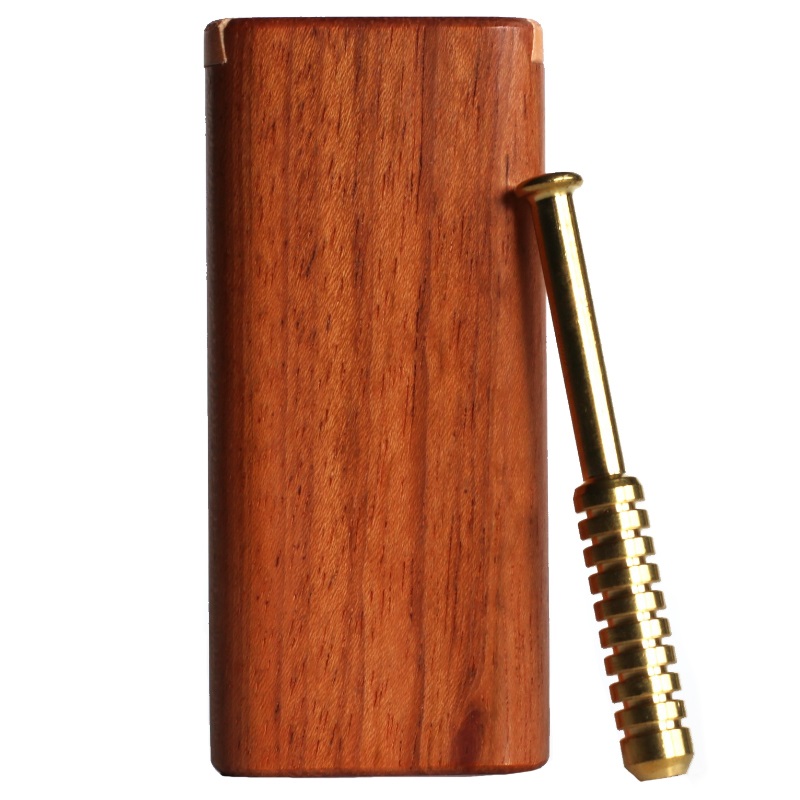 4" Brazilian Cherry Wood Slider Lid Dugouts w/ One Hitter Pipes-American Crafted Stash Boxes - Jatoba Dugout