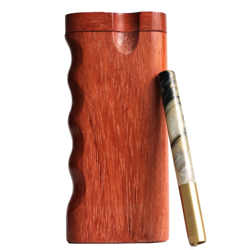 4" Rosewood Spring Lock Dugout & One hitter pipe-Handlebar Grip- American Handcrafted Stash Boxes - Rosewood grip Dugout