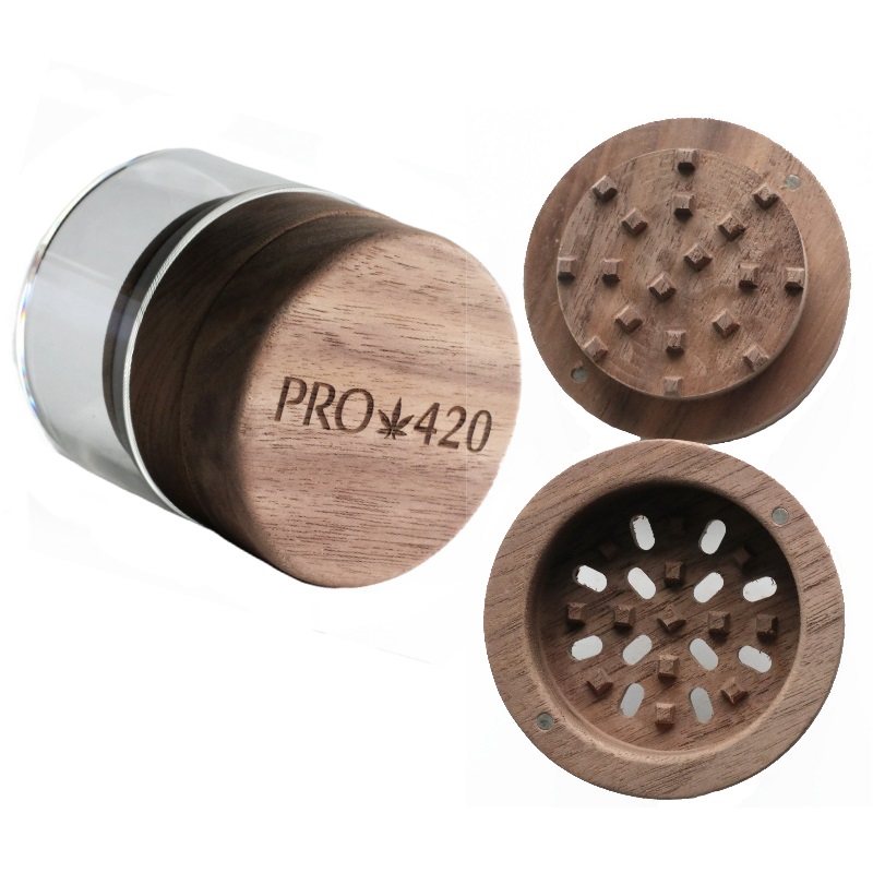 PRO 420 Custom Wood Herb Grinder & Glass Storage Jar - Herb Grinder and Stash Jar