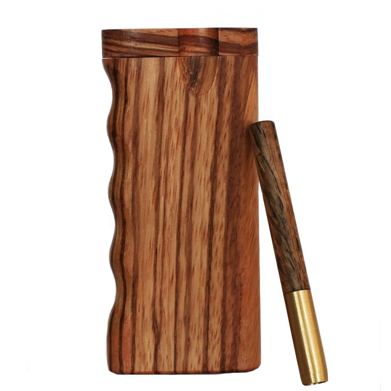 4" Zebra Spring Lock Dugouts & One hitter pipe-American Handcrafted Stash Boxes - 3″ Bocote Wood Dugout-Swivel Lid-Built in Poker