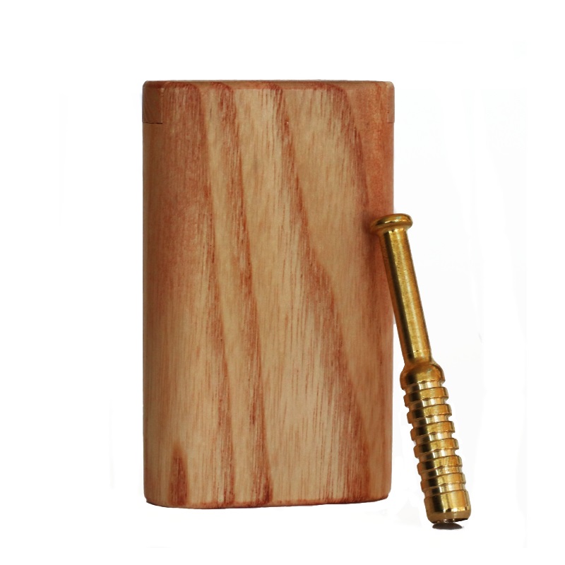 3" Snap Lock Dugout & One Hitter Pipe-Blonde Ash Wood-American Crafted Exotic Wood Stash Box - Handcrafted Wood Dugout