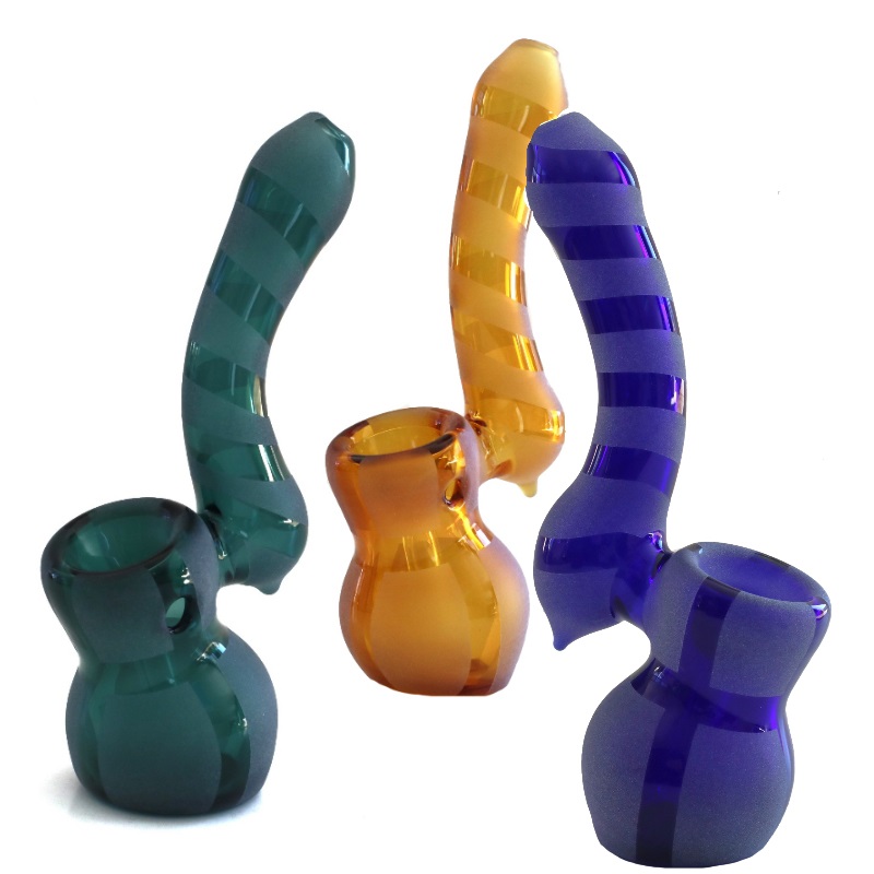 Mini-Glass Bubbler-Water Bong-Beaker-Striped Design-Thick Glass - 6' Glass Bubbler-Smoking Pipe