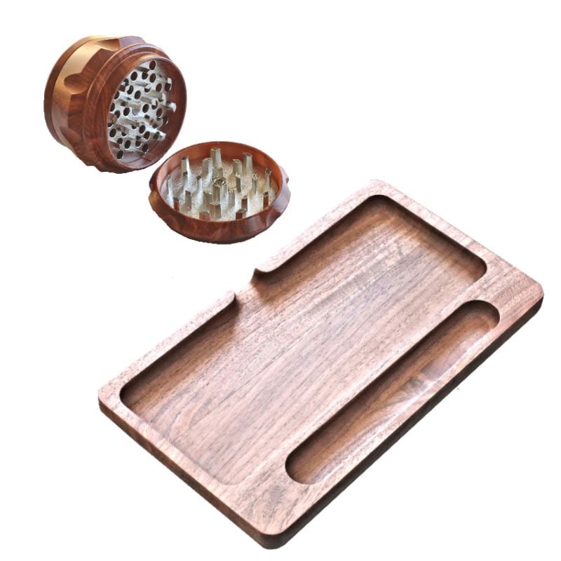 PRO 420 Wood Tray & Herb Grinder-Professional Smoker's Gift - Rolling Tray & Weed Grinder