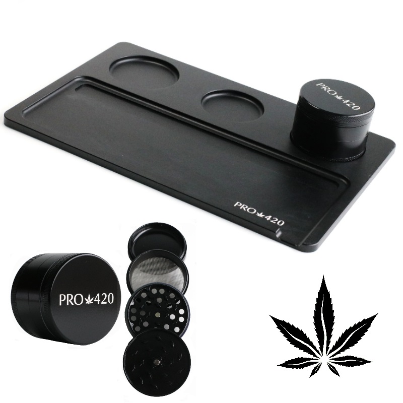 PRO 420 Rolling Tray & Herb Grinder-Quality Gift Pack - Rolling Tray and Weed Grinder
