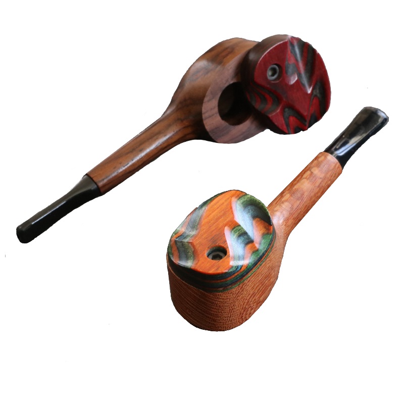 4" Swivel Lid Wood Pipe-DC2 COLOR ETCH LID-Handcrafted American Smoking Pipe - Exotic Wood Swivel Lid Pipes