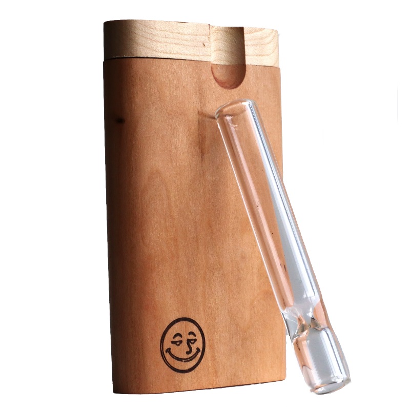 Cherry Wood Big Hitter-Dugout & Glass Pipe-American Crafted Super Size Dugout - Walnut Swivel Lid Dugout-Two Pipe Double Hitter