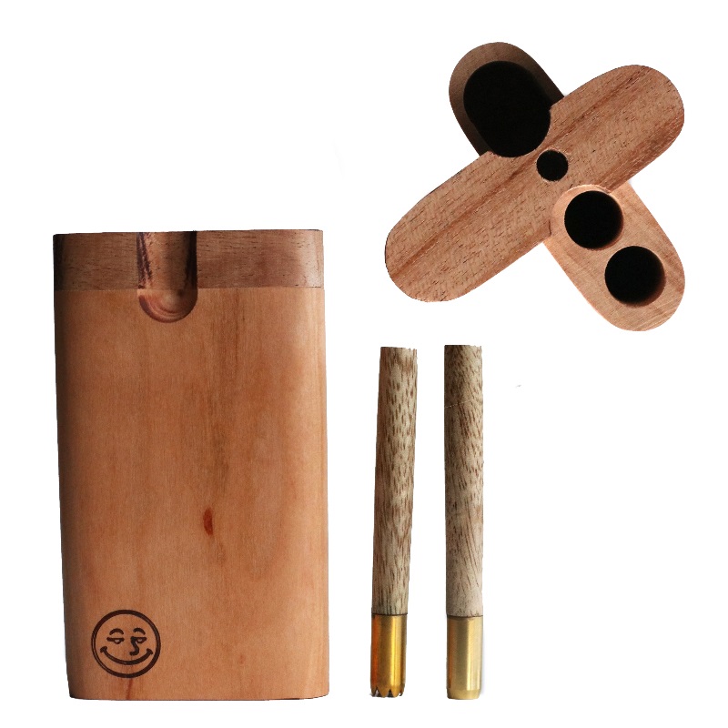 4" Cherry Wood Double Hitter Dugout-2 Pipe Slots-American Crafted Stash Box - Walnut Swivel Lid Dugout-Two Pipe Double Hitter