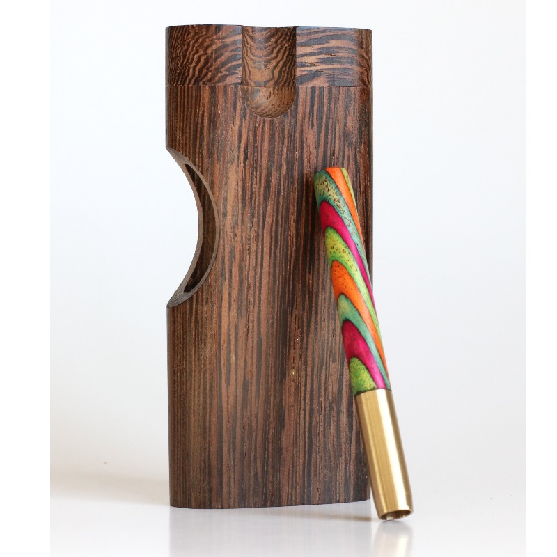 4" Wenge Swivel Lid Dugout & One hitter pipe-American Made by Better Life-Locking Lid - Swivel Lid Cutaway Dugout by Better Life